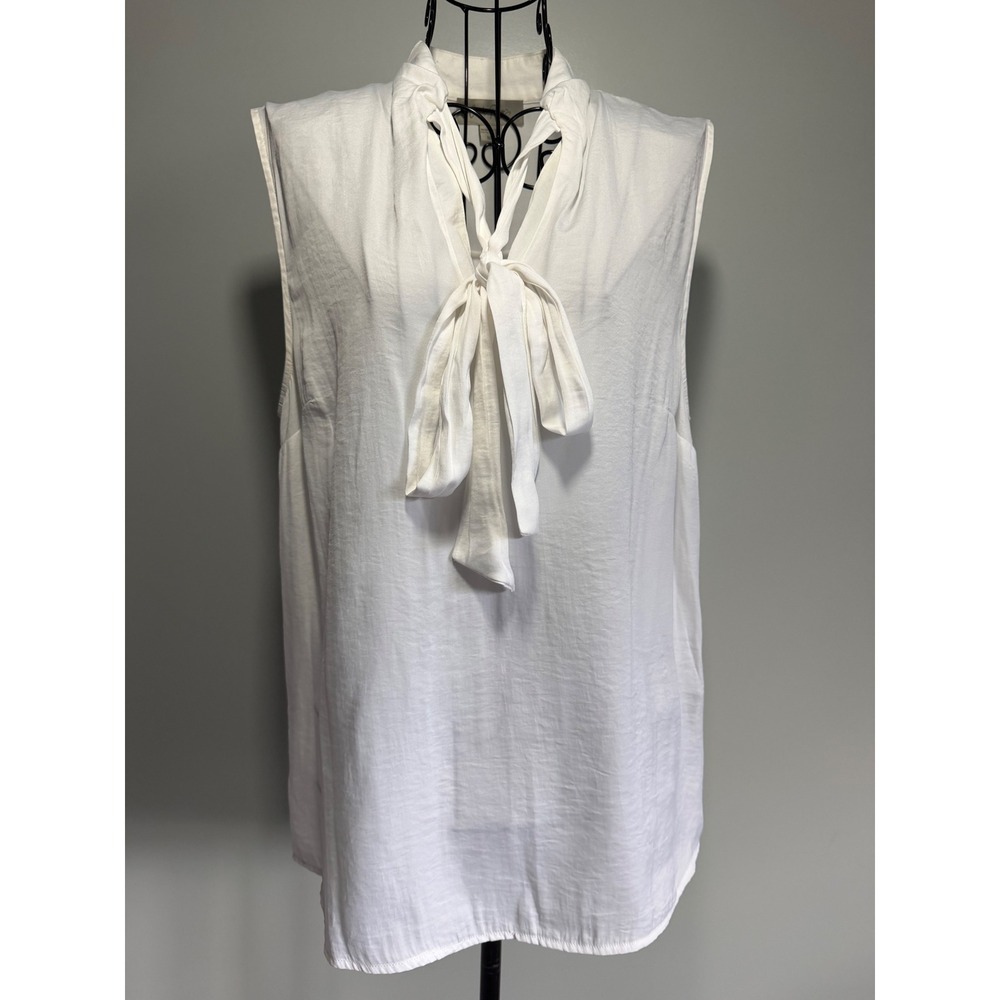 Charlie Paige White Tie Neck‎ Sleeveless Blouse Top Womens Medium